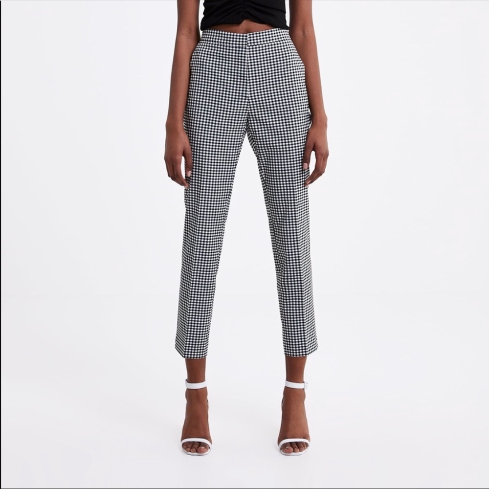 Zara Gingham Jogger Waist Trousers Pants S